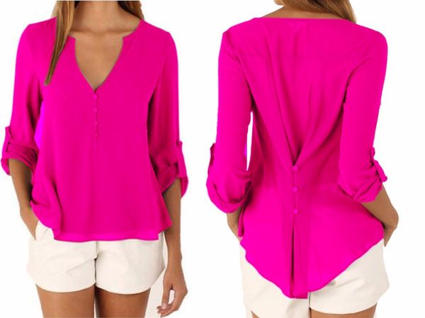 

11 color new women plus size elegant v-neck shirts casual fashion blouses long sleeved chiffon autumn spring summer tees2022, White