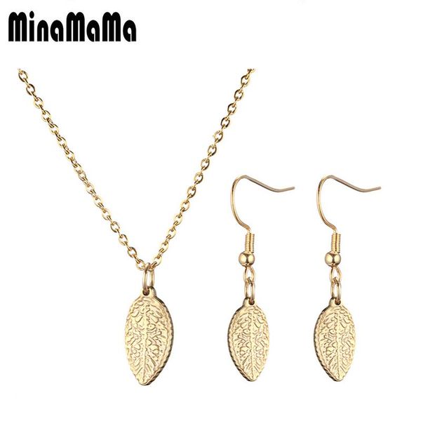 

earrings & necklace stainless steel leaf jewelry sets for girls women necklaces valentine's day gift, Silver