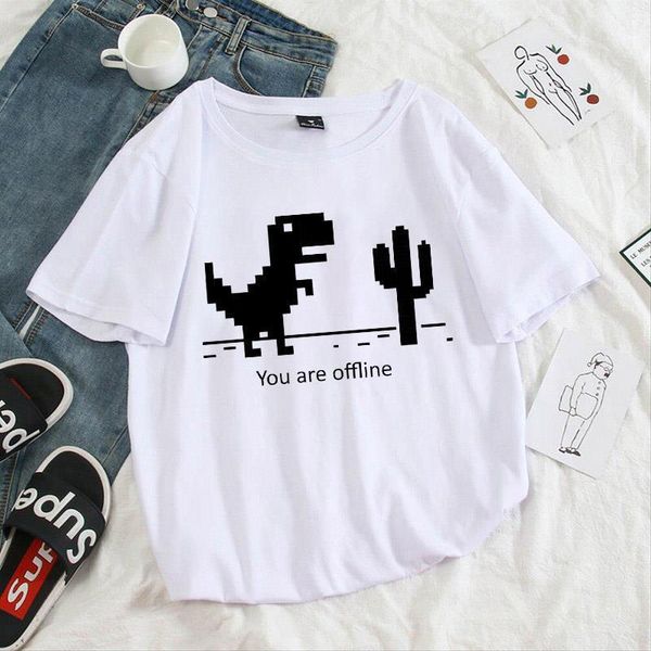 

tees cute dinosaur print womens t shirts o neck modal summer short sleeve casual cartoon, White