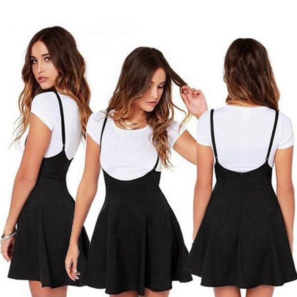 

skirts women black skirt with shoulder straps pleated suspender high waist mini school