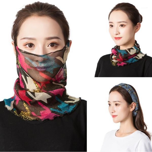 

scarves sunscreen face scarf women neck collar set ear gauze anti-uv cover outdoor riding mouth ring wraps, Blue;gray