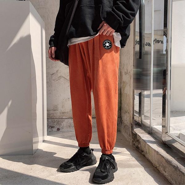 

men's pants autumn fashion solid color casual drawstring trousers man streetwear wild hip hop loose joggers sweatpants, Black