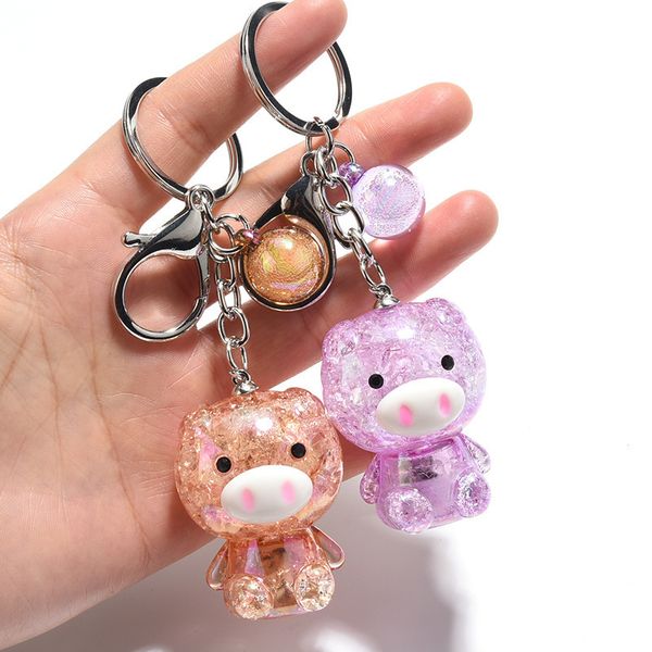 

2021 fashion keychain new luminous band lamp ice crack pig key chain creative acrylic pendant car bag decoration activity gift, Silver