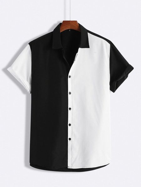 

men two tone shirt n8l5#, White;black