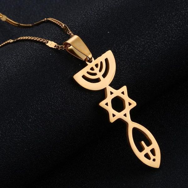 

pendant necklaces stainless steel trendy messianic necklace holy land menorah hexagram israel hanukiah chanukkiyah jewelry, Silver