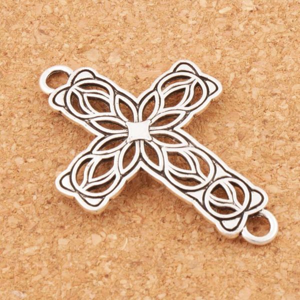 

hollow flower cross 3mm 2-hole connectors mic 27.5x42x1.5mm antique silver fit infinity leather bracelets jewelry findings components l1209