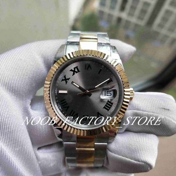 

bp factory watch 41mm 126333 v2 strap triangular pit pattern bezel automatic movement two-tone gold stainless steel slate grey roman dial di, Slivery;brown