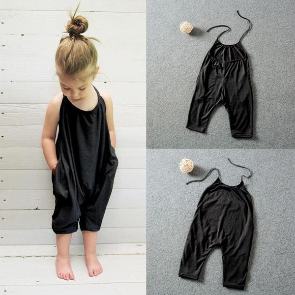 

clothing sets 1-6t girls cotton two-rope one-piece suspenders solid color european and american pullover multicolor, White