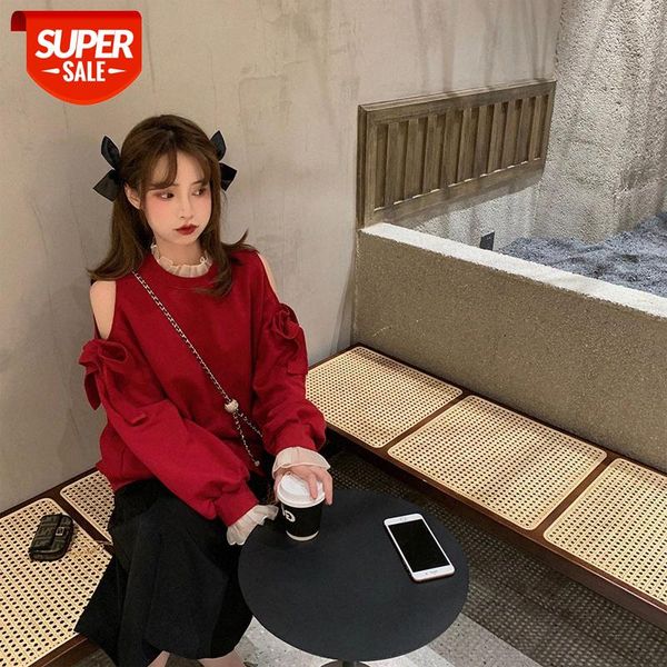 

net red and wind sweater, full of joy, shoulder digging stitching lace bow blouse on behalf hair #8z54, Black