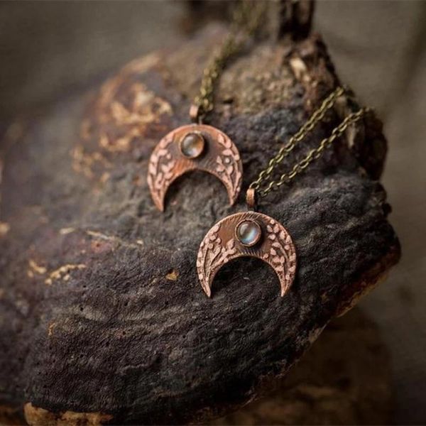 

pendant necklaces retro copper rice pattern crescent shape women fashion charm necklace party gifts, Silver