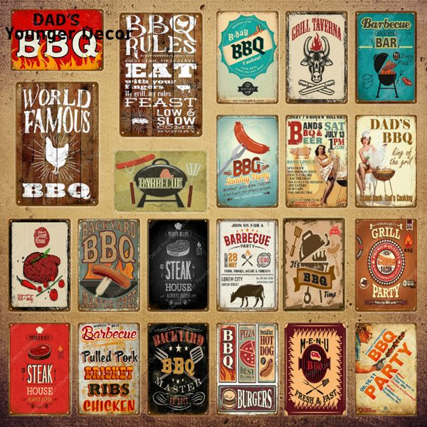 

world famous bbq rules metal sign barbecue grill party vintage poster bar pub kitchen steak house decor wall art painting yi-121