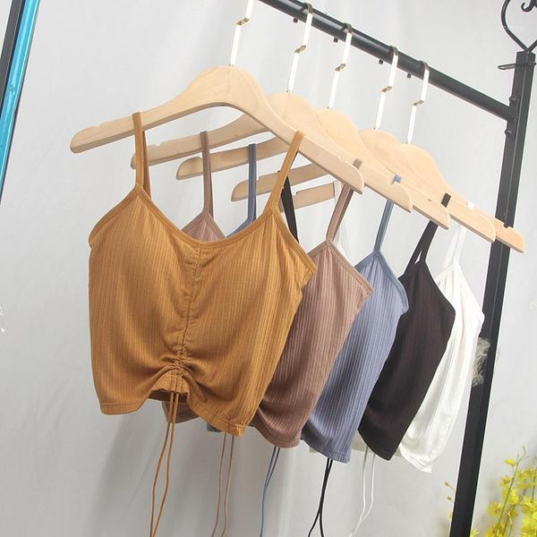 

drawstring tank women vest wrapped chest camis candy colors streetwear slim fit ribbed tube camisoles & tanks, Black;white