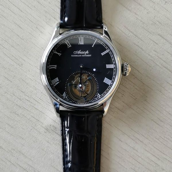 

wristwatches 100% original luxury tourbillon watch mens mechanical watches brand classic white leather relogio masculino 7099, Slivery;brown