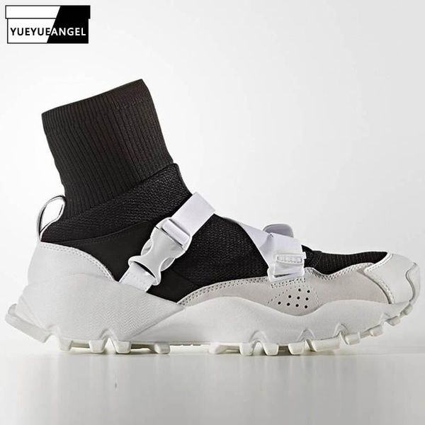 

harajuku women casual sock boots buckle jogging shoes sneakers flats trainers 2021 designer high ankle, Black