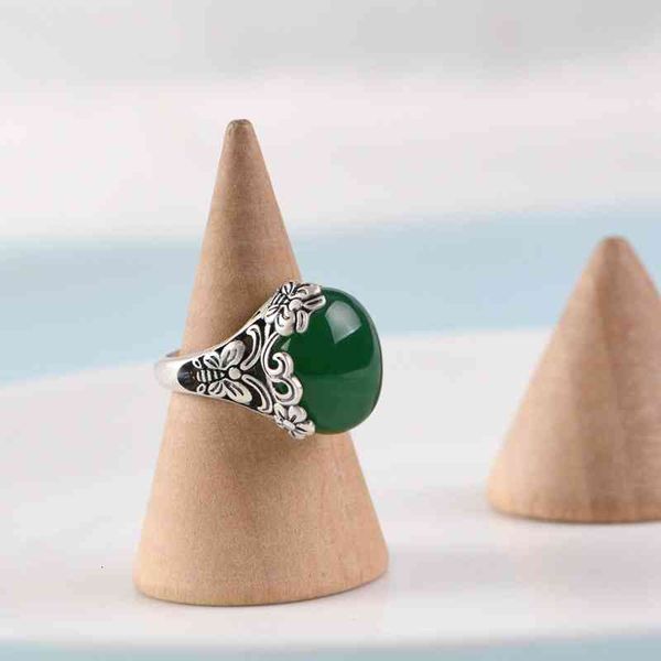 

band rings golden deer king broken flower butterfly inlaid with green chalcedony agate silver women's thai jewelry