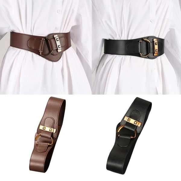 

belts women fashion elasticity waist strap retro buckle black brown belt all-match coat ladies wide harajuku formal waistband n11 21