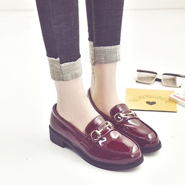 

dress shoes 2021 women british style small leather women's casual thick single ladies daily work black patent loafers