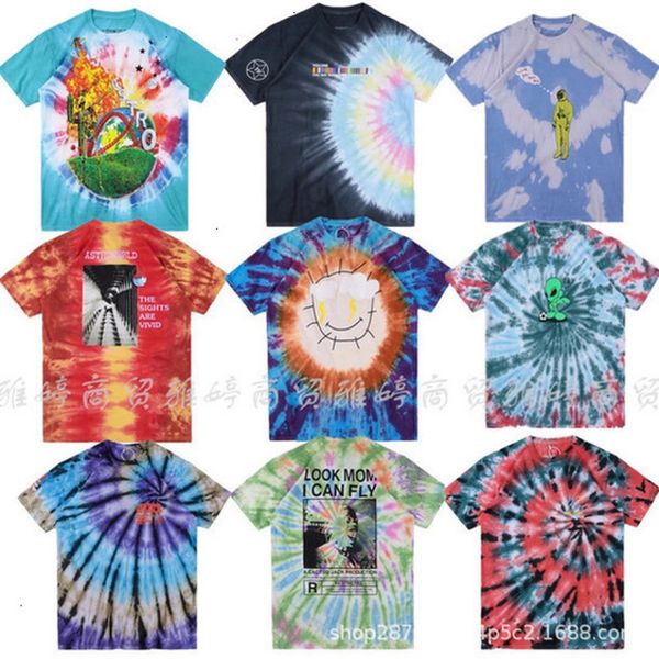 

travis scott ins rap tie dye short sleeve kanye graffiti fashion t-shirt men's and women's summer tee su_yw_rw, White