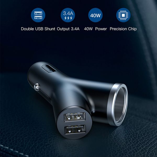 Caricabatteria da auto da 40 W per telefono cellulare universale Slot per accendisigari da auto Dual USB per tablet GPS 3 dispositivi Caricabatterie per telefono da auto