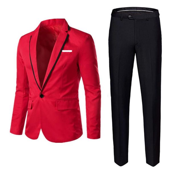 

men's suits & blazers young men business casual suit 2-piece set fashion splicing and pure color trousers suitable for summer autumn, White;black