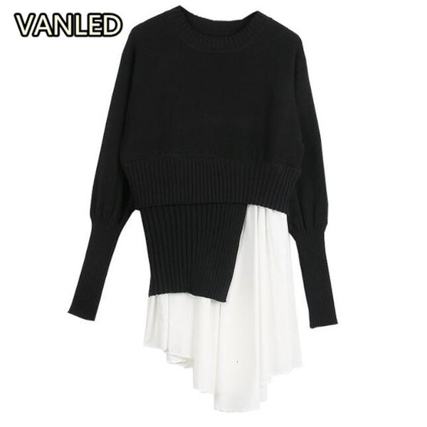 

women's knits & tees spring new fashion partchwork pullover long sleeve knitting o neck women sweater wrbi, White