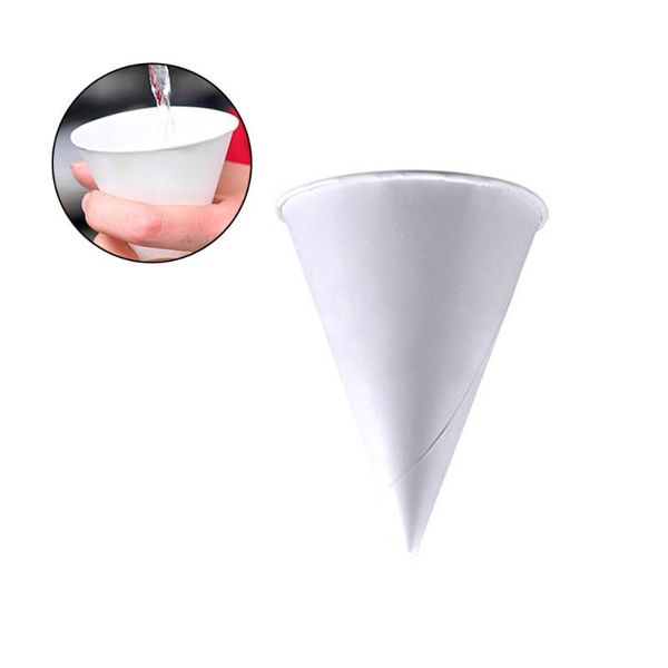 

3.7oz disposable cone water cups paper funnel snow - white & straws