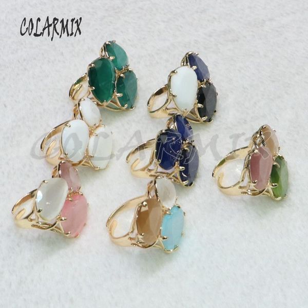 

cluster rings 5pcs 3 stone mixed colors cat eye fashion party gem jewelry 9077, Golden;silver