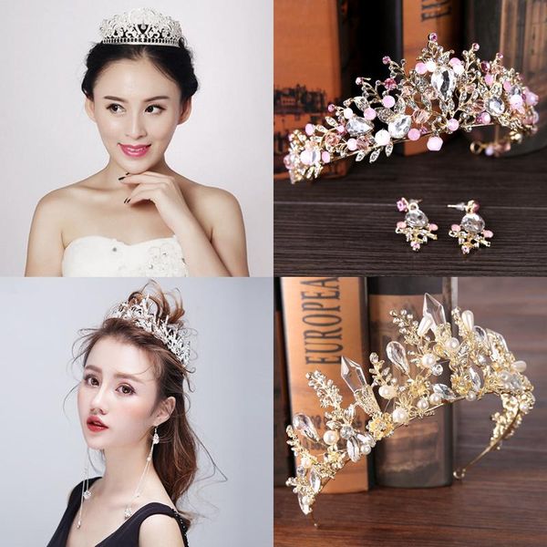 

hair clips & barrettes hadiyana bridal classical couronne de mariage crowns luxury elliptical zircon wedding party big crown for women, Golden;silver