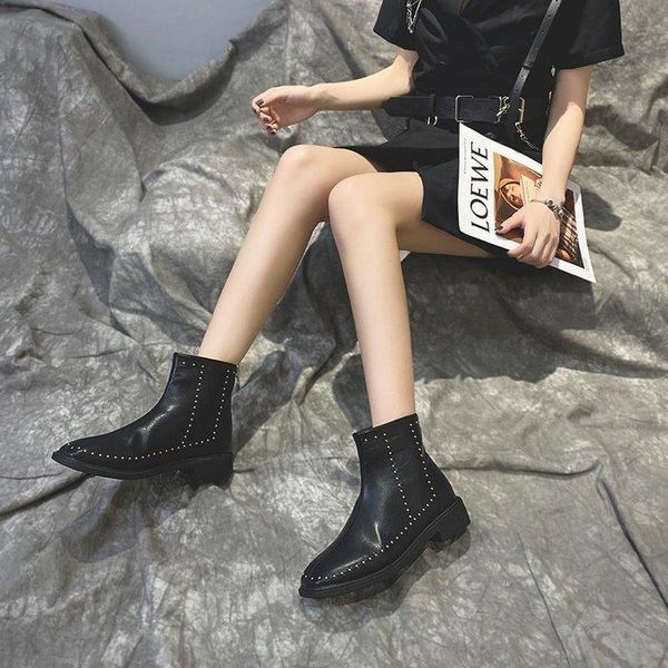 

dress shoes women's autumn women ankle boots suede black slip on ladies casual thick heel fashion comfort female