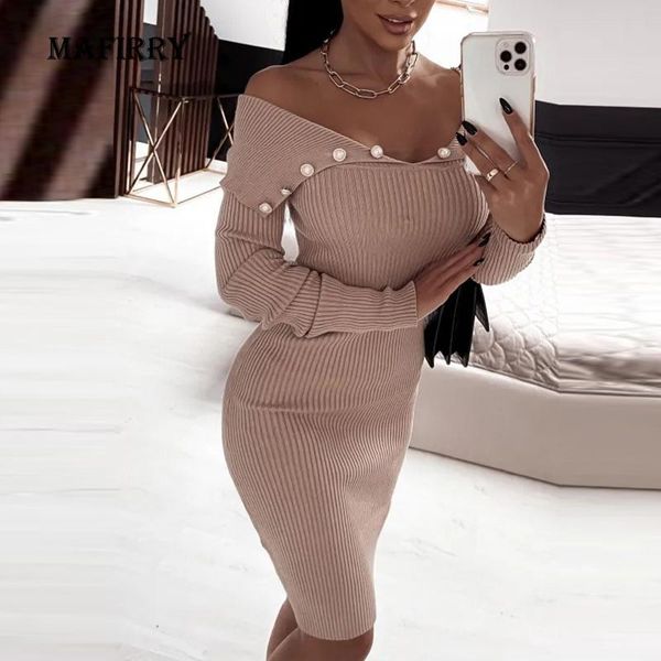 

casual dresses autumn slash neck solid bodycon dress elegant slim off shoulder button female vintage long sleeve women party, Black;gray