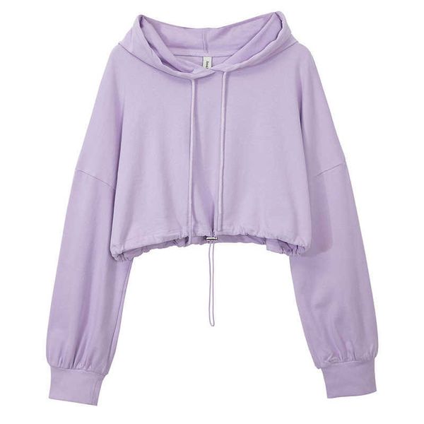 

ly cotton women sweatshirt hoodie casual long sleeve drawstring nipped waists thin cropped sweatshirt m30419 210526, Black