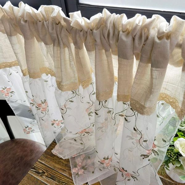 

curtain & drapes stitching embroidery flowers short curtains door roman window linen lace half partition kitchen #vt