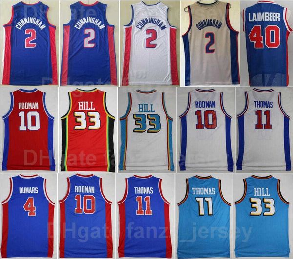 

men basketball cade cunningham jersey 2 retro grant hill 33 isiah thomas 11 bill laimbeer 40 dennis rodman 10 joe dumars 4 blue white red be, Black;red