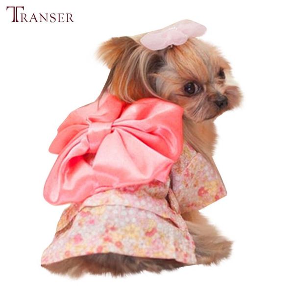 

dog apparel transer pet clothes cute japanese kimono suit floral print dress with bowknot outwear puppy 207