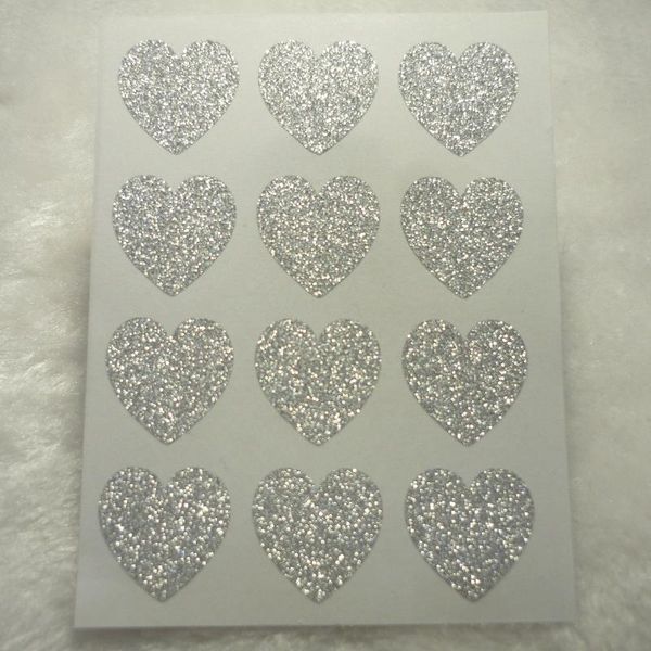 

19mm/0.75inch - silver glitter glamour heart sticker gift wrap