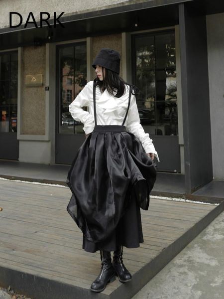 

[dark] self-made buyer shop-style dark black mid-length high-waist organza skirt with tutu skirts
