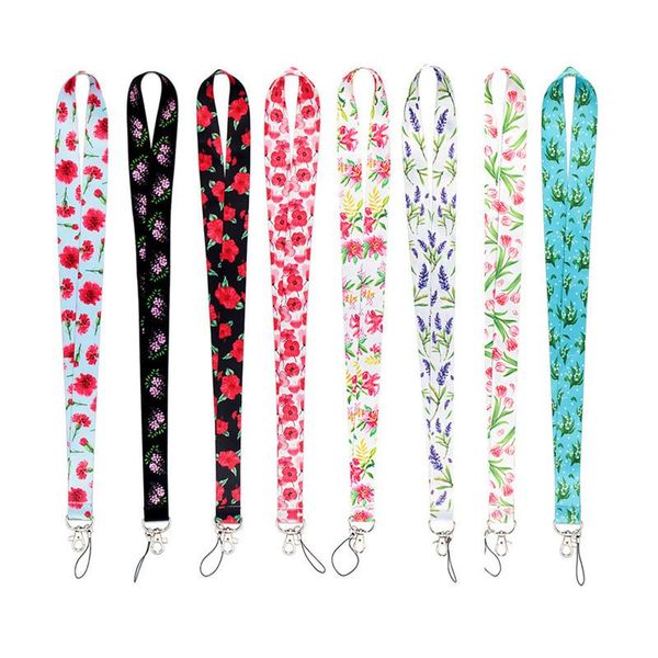

card holders flower pattern staff work neck strap key lanyards id name tag cellphone hanging rope women badge holder lanyard accessories, Brown;gray