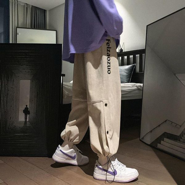 

women's pants & capris neploha 2021 autumn winter sports breasted guard pant men's loose large legged harlan female letter printed, Black;white