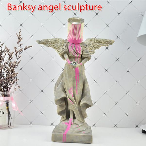 

originalfake banksy sculpture pour the paint iron bucket angel resin full-length portrait street art action figure toy desk & table clocks