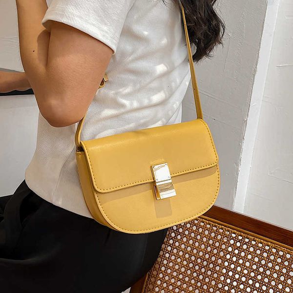 

texture minority semicircle saddle women's 2021 fashion shoulder bag pu lock simple msenger bag