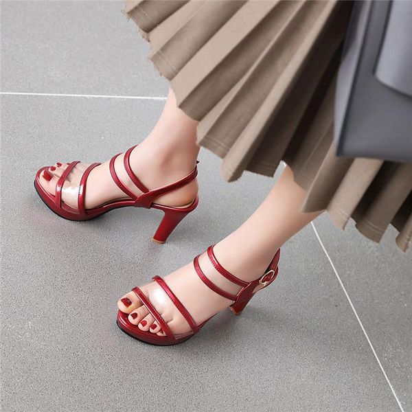 

dress shoes yqbtdl fashion reach red silver black woman sandals 2021 summer spike high heels platform open toe clear womens sandal