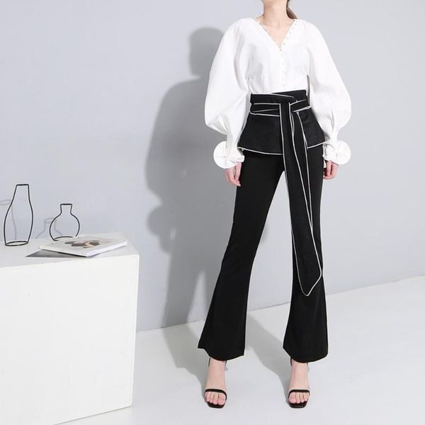 

women's blouses & shirts irregular lotus leaf sleeve open lining shirt fashion v-neck coat casual elegant summer creative lady e57, White