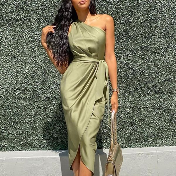 

fashion elegant one-shoulder summer dress buttocks sleeveless ins style solid color slim clothing xl party casual dresses, Black;gray