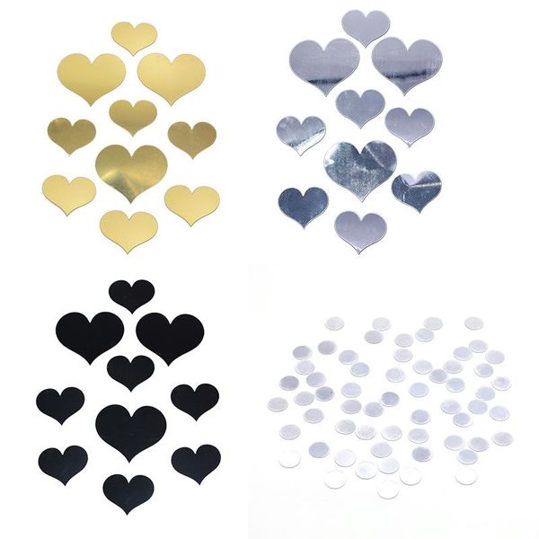 

acrylic 3d mirror wall stickers gold silver heart round decals self-adhesive decoration bedroom home supplies