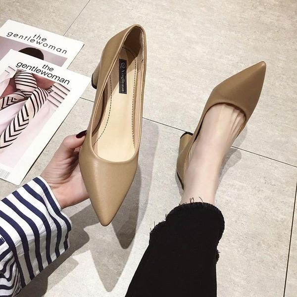 

dress shoes european style net red 2021 spring korean pusps women pointed thick with black professional work women's