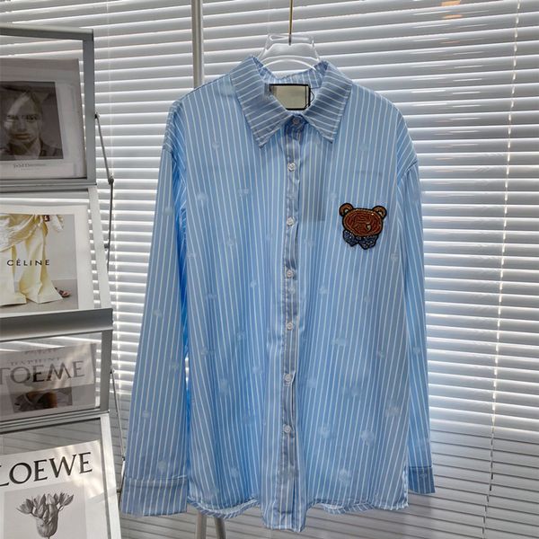 

spring and summer 2021 gujia new sunscreen clothing seam drill little bear stripe shirt single breasted women's loose long sleeve coat, White