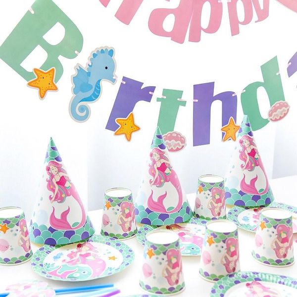 

packaging dinner service zljq mermaids under the sea party supplies disposable paper plates cup banner decor baby shower girl birthday