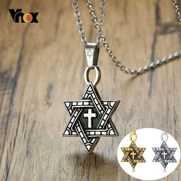 

pendant necklaces vnox men star of david necklace stainless steel six pointed megan cross collar masculino, Silver