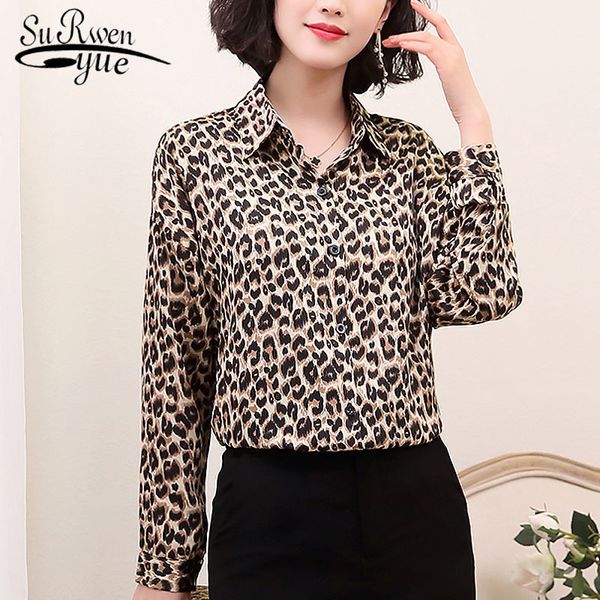 

women's korean long sleeve cardigan leopard women and blouse streetwear lady shirt blusas mujer 5468 50 210508, White