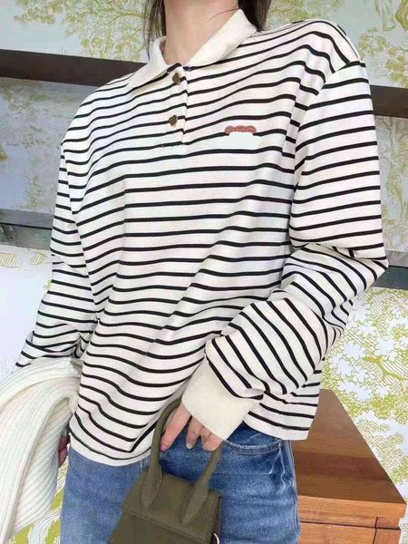 

high version saijia 2021 autumn new chest splicing stripe simple leisure youth couple long sleeve t-shirt, White